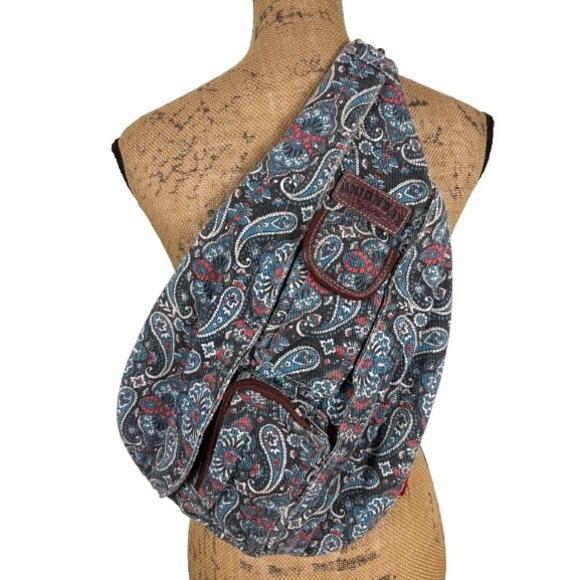 UNIONBAY Handbags - Unionbay Blue Paisley Cotton Canvas Sling Bag Adjustable One Shoulder Backpack